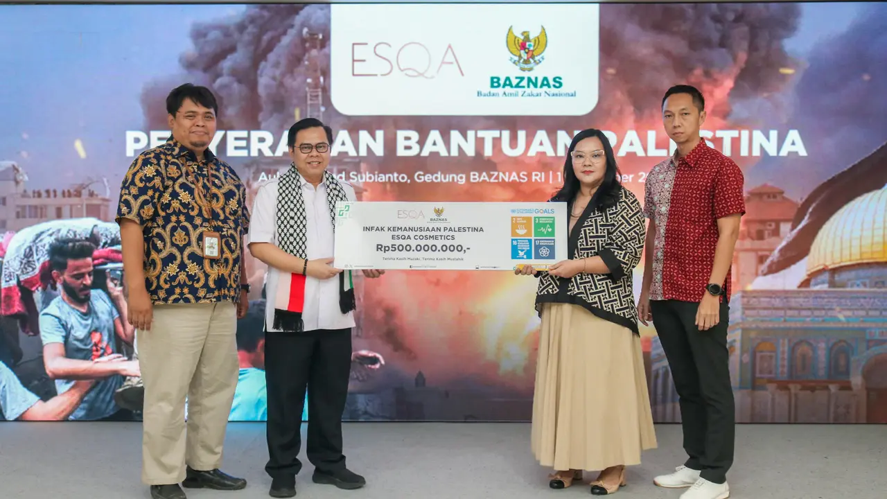 Brand kecantikan tanah air ESQA Cosmetics (ESQA) yang menyumbangkan donasi sebesar Rp600 juta untuk masyarakat sipil Palestina di Gaza.