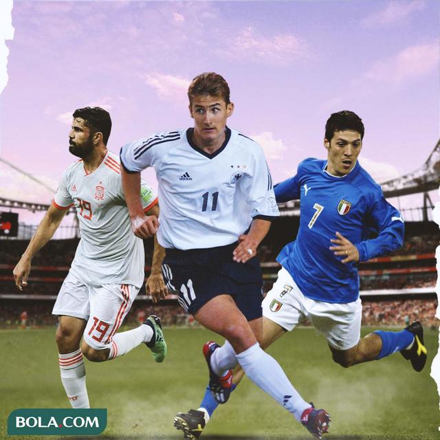 Ilustrasi - Diego Costa, Miroslav Klose, Mauro Camoranesi