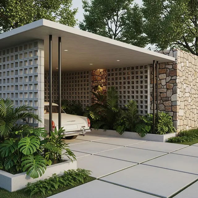 Model Carport dengan Dinding Roster Estetik (AI Generated)