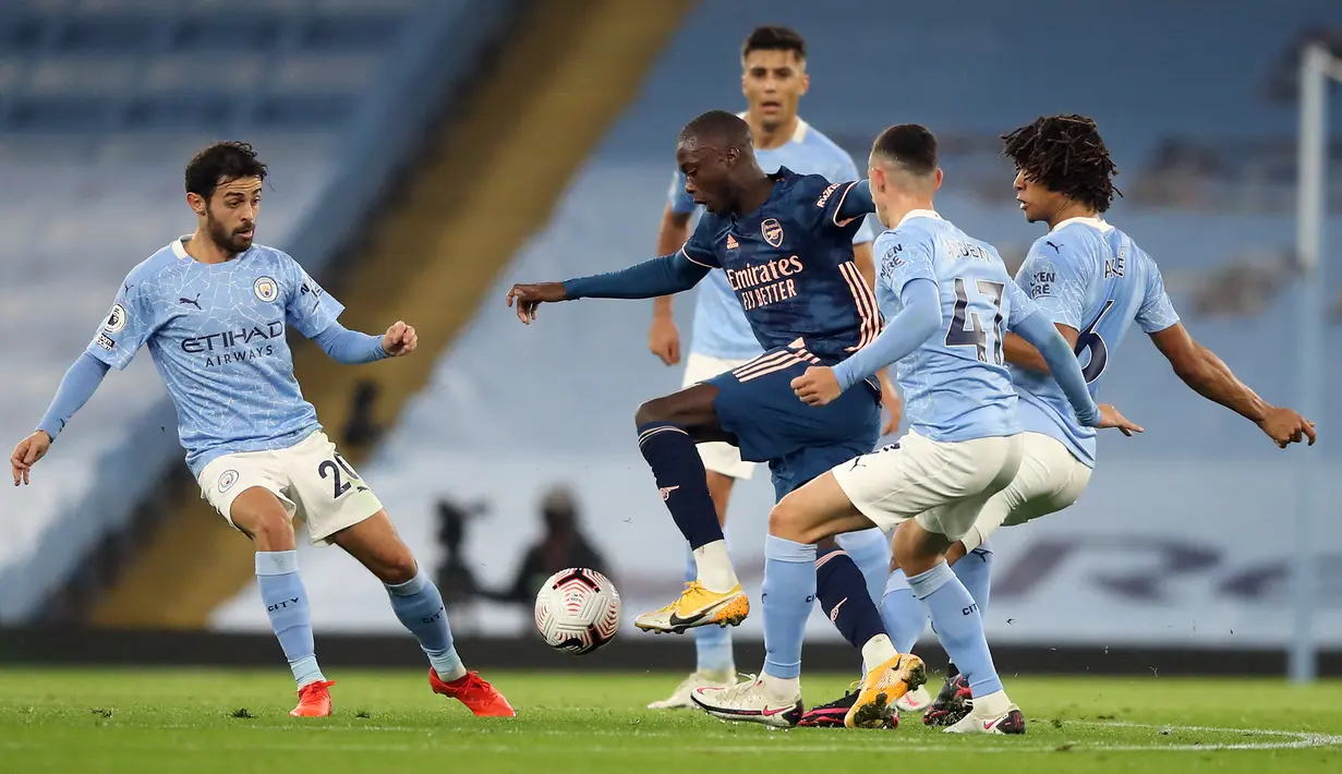 Dalam 11 pertemuan terakhir dengan Arsenal, Manchester City menang 9 kali dan imbang 2 kali. (Foto: AFP/Pool/Shaun Botterill)