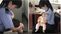 Seorang polisi wanita menyentuh hati jutaan setelah menyusui bayi tersangka.