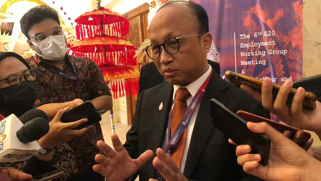 Sekretaris Jenderal Kementerian Ketenagakerjaan Anwar Sanusi dalam r pertemuan Menteri Ketenagakerjaan G20 di Bali, Selasa (13/9/2022).