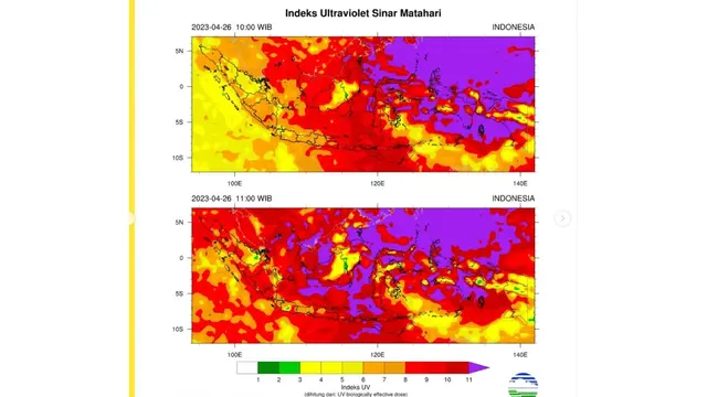 Prediksi indeks ultraviolet sinar matahari (UV) oleh BMKG pada 26 April 2023.