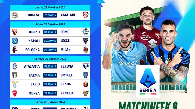 Jadwal Pertandingan Serie A Liga Italia 2024/25 Matchweek 9 di Vidio