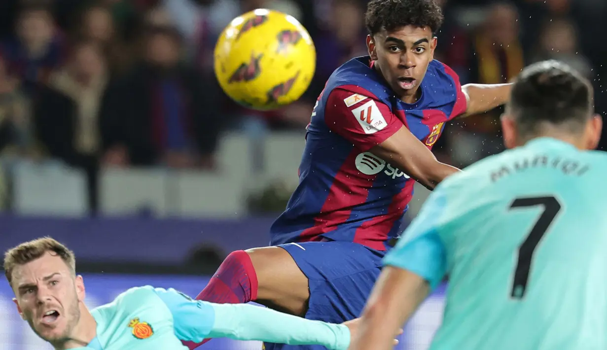 Barcelona baru bisa memecah kebuntuan lewat gol Lamine Yamal di menit ke-73. (LLUIS GENE/AFP)