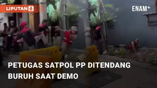 VIDEO: Viral Petugas Satpol PP Ditendang Buruh Saat Demo di Surabaya