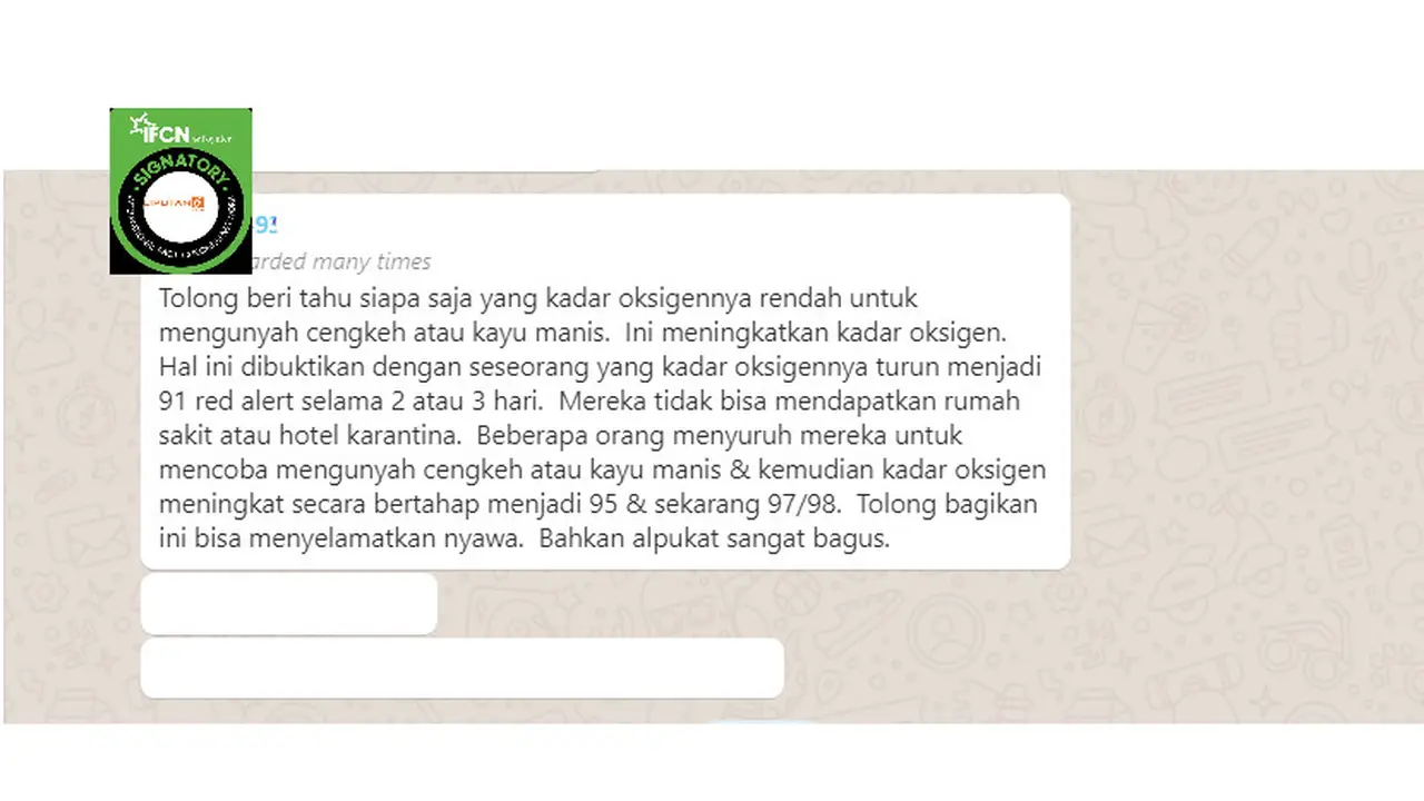 Cek Fakta Liputan6.com menelusuri informasi mengunyah cengkeh atau kayu manis dapat meningkatkan kadar oksigen dalam tubuh