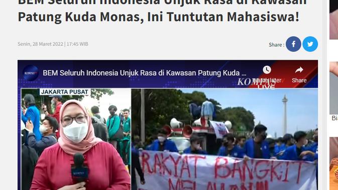 Penelusuran klaim tidak ada stasiun Tv yang memberitakan unjuk rasa mahasiswa 28 Maret 2022
