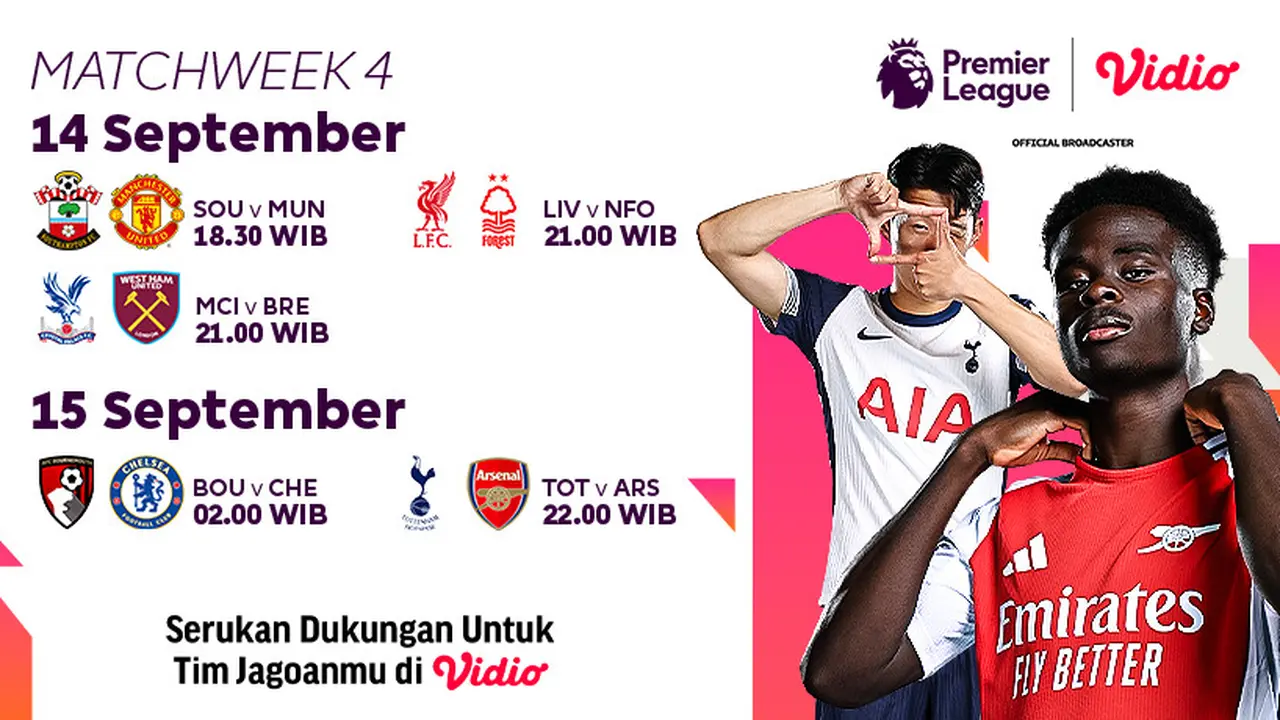 Liga Inggris 2024/25 Matchweek 4 di Vidio
