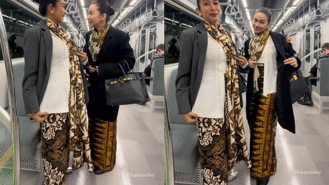 Gaya Stylist Happy Salma dan Ariel Tatum di Kereta Jepang