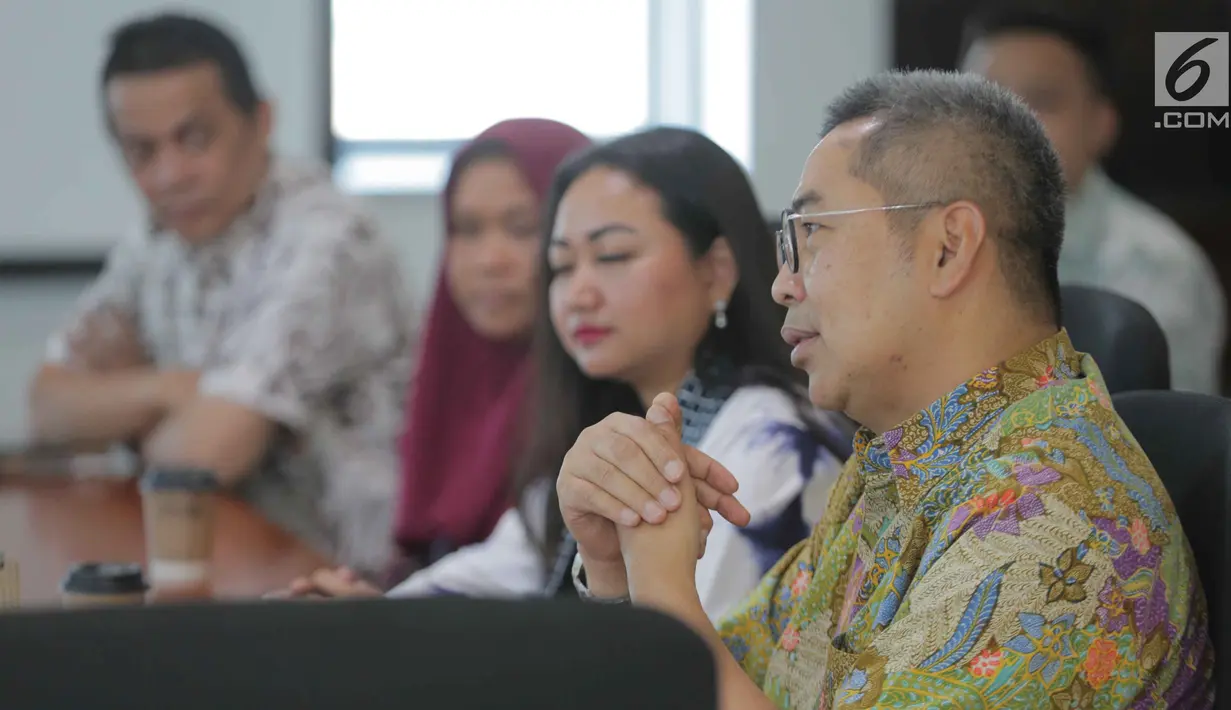 Sekretaris SCM Gilang Iskandar saat beraudensi dengan Kementerian Keuangan di Gedung Djuanda 1, Jakarta, Selasa (1/10/2019). Pertemuan tersebut membahas kerja sama di bidang sektor media. (Liputan6.com/Faizal Fanani)