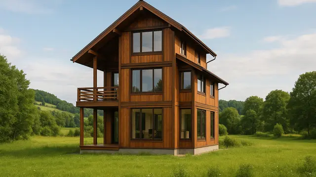 Rumah Kayu 3 Tingkat Asri di Pedesaan (created by AI)