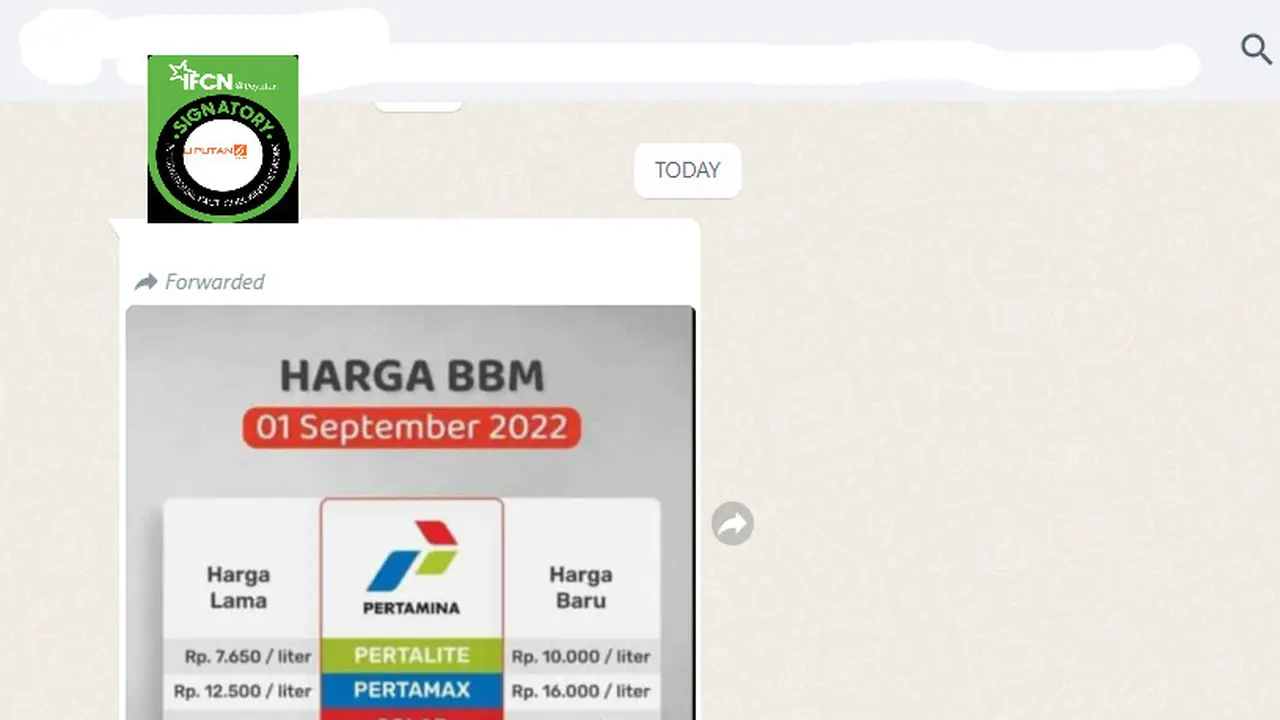 Tangkapan layar klaim kenaikan harga Pertalite, Pertamax dan solar per 1 September 2022