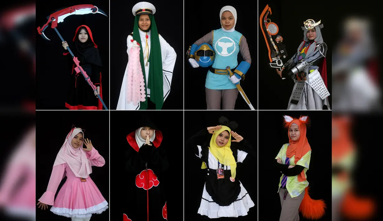 Wanita muslim Malaysia bergaya dengan cosplay saat acara "Hijab Cosplay" di Subang Jaya, Malaysia, Sabtu (29/4). Acara Hijab Cosplay diselenggarakan untuk pecinta cosplay bagi wanita muslim di Malaysia. (AFP PHOTO / Manan VATSYAYANA)