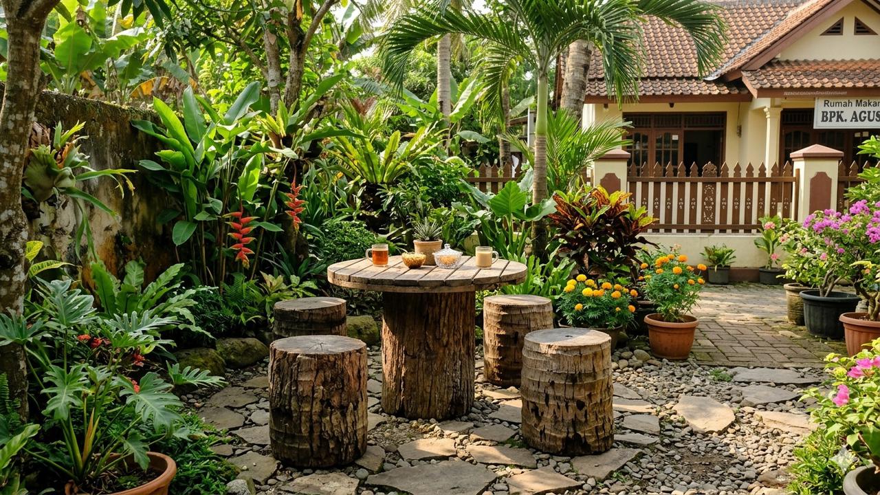 Set Meja dan Kursi Taman dari Potongan Batang Kelapa