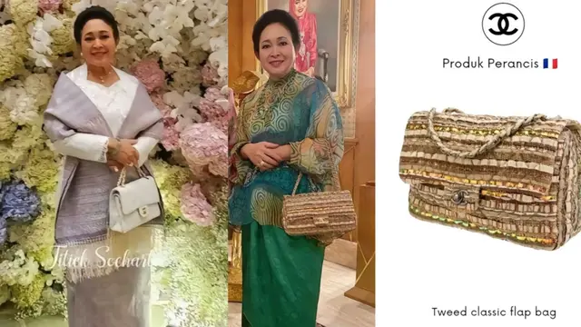 Titiek Soeharto memakai tas dari brand Chanel yang asal Prancis.