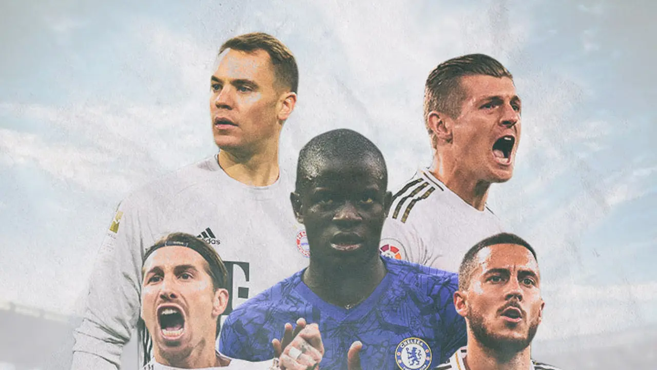Ilustrasi Pemain Manuel Neuer, Sergio Ramos, Toni Kroos, N'Golo Kante, Eden Hazard