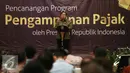 Menteri Keuangan Bambang S Brodjonegoro memberikan sambutan saat dalam pencanangan program kebijakan pengampunan pajak atau tax amnesty di Kantor Pusat Dirjen Pajak, Jakarta, Jumat (1/7). (Liputan6.com/Faizal Fanani)