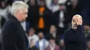 Pelatih Manchester City, Pep Guardiola saat laga leg 2 play off Liga Champions 2024/2025 di Santiago Bernabeu, Madrid, Spanyol, Rabu (20/02/2025) waktu setempat. (AP Photo/Manu Fernandez)