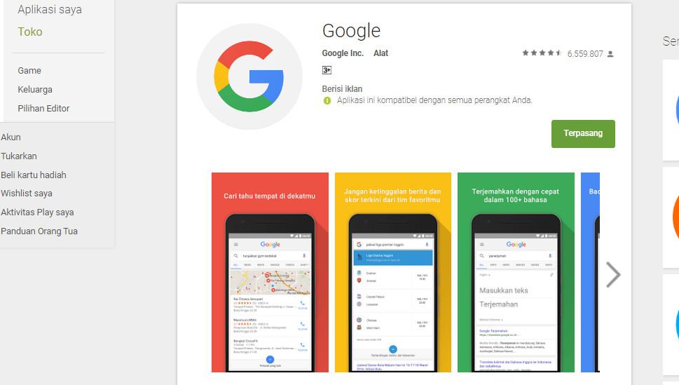 	Aplikasi Google (Sumber: Google Play Store)