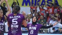 Pemain Jakarta BIN Megawati Hangestri Pertiwi berselebrasi saat menghadapi Jakarta Pertamina Enduro pada lanjutan PLN Mobile Proliga 2024 di GOR Si Jalak Harupaten, Kabupaten Bandung, Sabtu,&nbsp;8 Juni. (foto: Proliga)