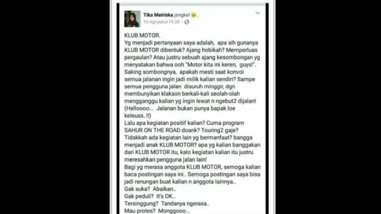 Curhat Tika Meiriska Soal Pengendara Motor. 