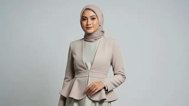 Gamis Polos Cutting Princess dengan Blazer Tanpa Kancing Peplum