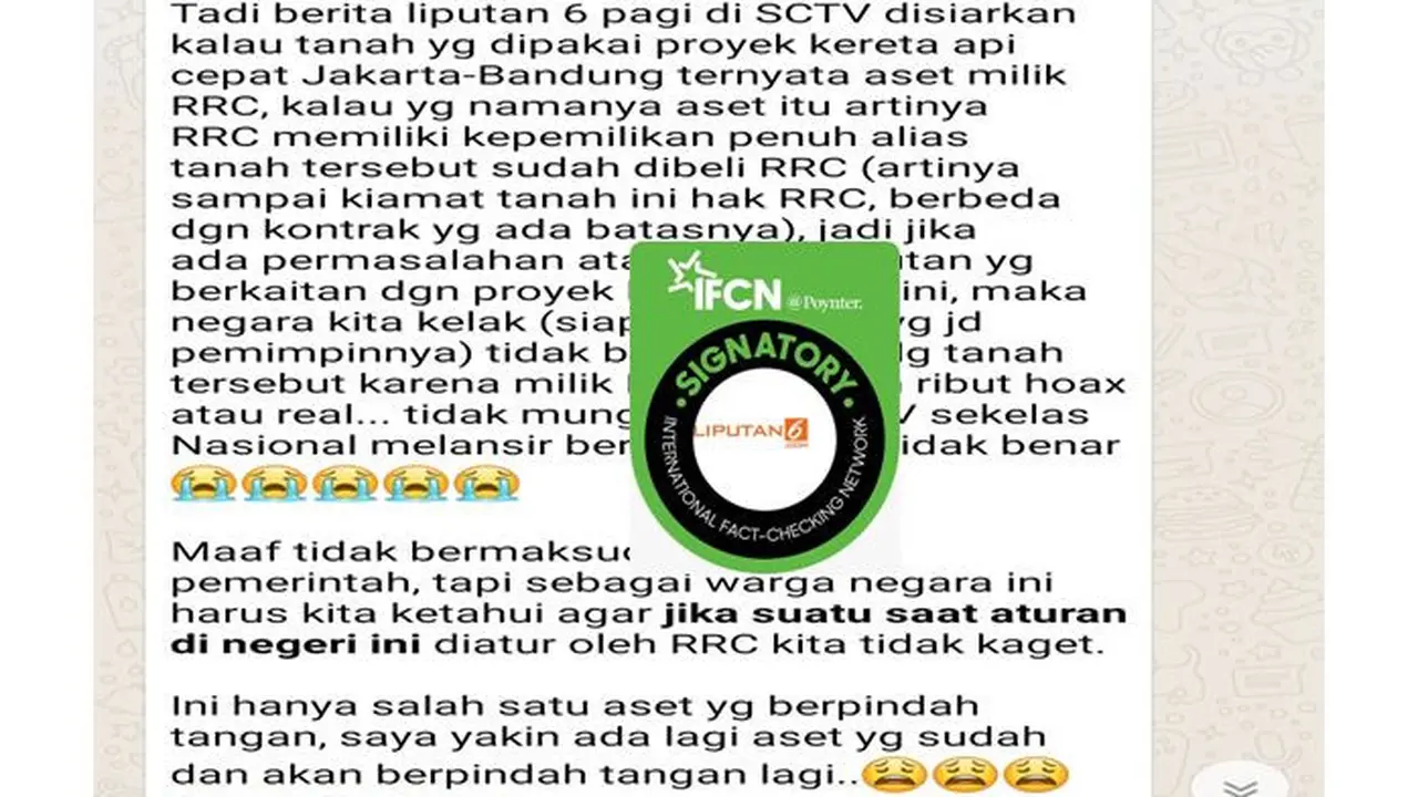 [Cek Fakta] Gambar Tangkapan Layar Pesan Berantai Tentang Proyek Pembangunan Kereta Api Cepat