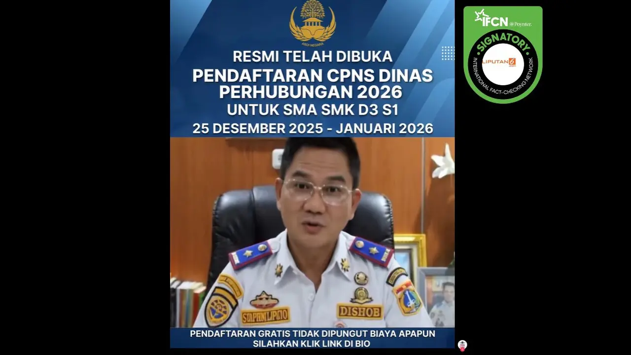 Tangkapan layar klaim link pendaftaran CPNS Dinas Perhubungan 2026 yang beredar di TikTok. Simak faktanya
