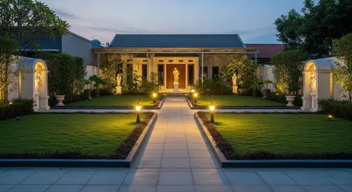 8 Model Taman Depan Rumah dengan Lampu Sorot Estetik dan Anti Ular, Ini Tips Penataannya