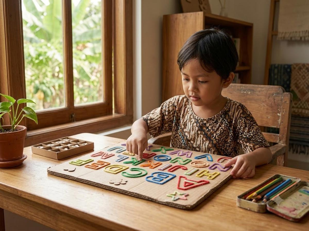 Cara membuat papan belajar huruf dari kardus