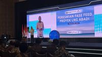 Kepala Satuan Kerja Khusus Pelaksana Kegiatan Usaha Hulu Minyak dan Gas Bumi (SKK Migas) Djoko Siswanto dalam acara peresmian fase Feed proyek LNG Abadi, di Jakarta, Kamis (28/8/2025). (Liputan6.com/Arief)&nbsp;