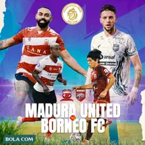 BRI Liga 1 - Madura United Vs Borneo FC - Duel Jaja, Dalberto Vs Felipe Cadenazzi, Kei Hirose (Bola.com/Adreanus Titus)