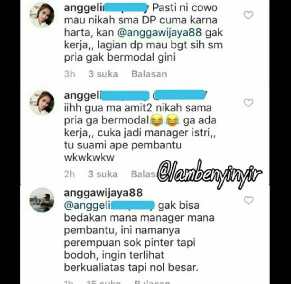 Suami Dewi Perssik, Angga Wijaya, memberikan jawaban atas tudingan netizen. (Instagram/lambenyinyir)