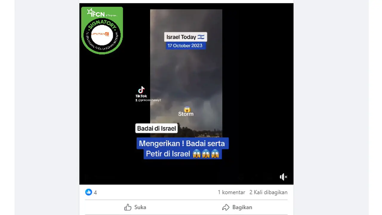 Tangkapan layar klaim video badai petir di Israel