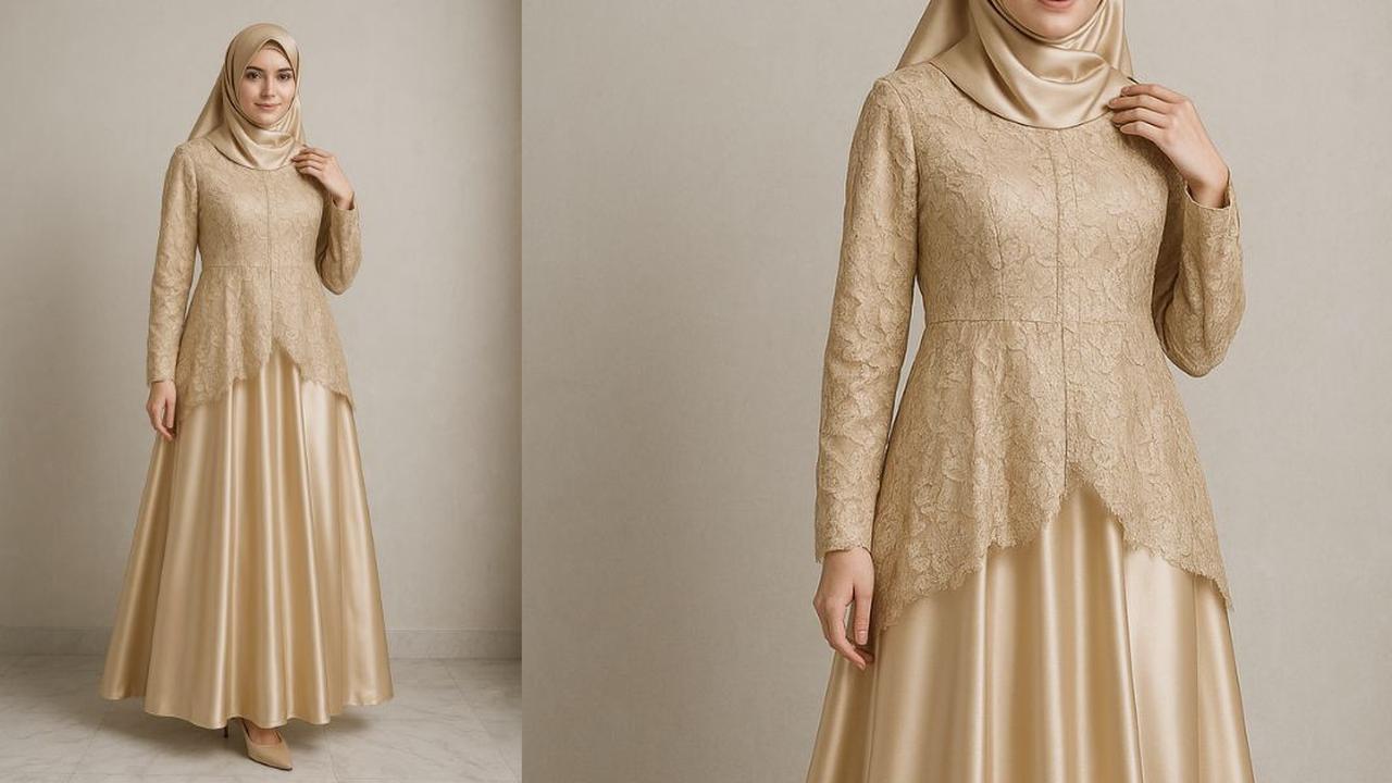 7 Gamis Syari Brokat Kombinasi Satin Mewah 2025, Jadi Busana Favorit untuk Berbagai Acara Spesial