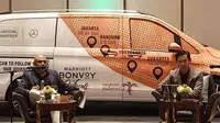Jumpa pers peluncuran Marriott Bonvoy di The Westin, Jakarta, Kamis, 30 September 2021, yang dihadiri Ramesh Jackson, Area Vice President Marriott International di Indonesia, dan Choi Duk Jun, Presiden Direktur, PT Mercedes-Benz Distribution Indonesia. (Liputan6.com/Dinny Mutiah)
