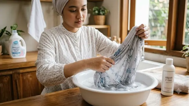 Cara Mencuci Hijab Voal agar Tetap Tegak dan Tidak Mudah Lemas (AI Generated)
