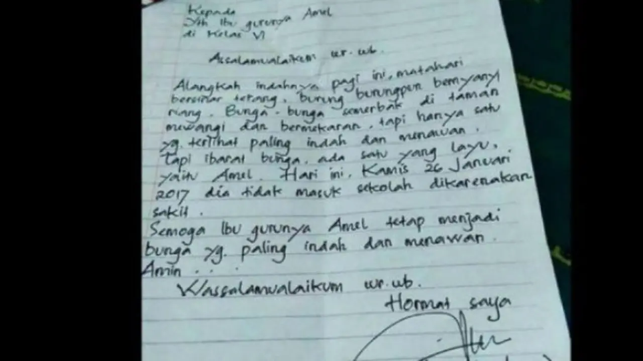 Balasan Surat Izin Sakit dari Guru Amel Ternyata Lebih Dramatis