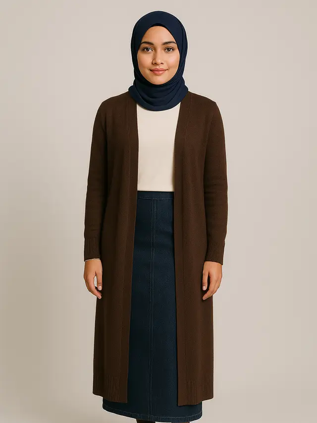 Rok Jeans Span dengan Cardigan Panjang (Foto: ChatGPT)