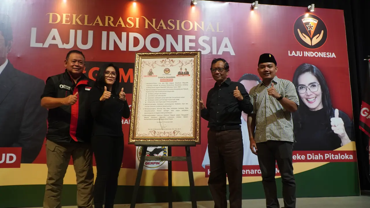 Deklarasi Nasional Laju Indonesia #GAMA2024 digelar pada hari ini, Sabtu (11/11/2023) di Graha Mahameru, Surabaya, Jawa Timur (Jatim). GAMA merupakan akronim dari nama bakal capres dan bakal calon cawapres Ganjar Pranowo-Mahfud Md.