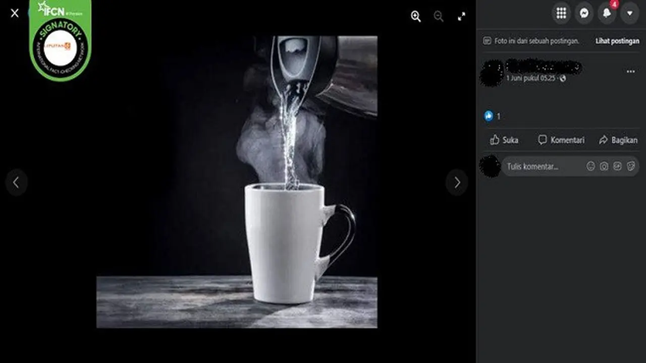 Gambar Tangkapan Layar Klaim Minum Air Dingin Menyebabkan Serangan Jantung dan Memicu Kanker (sumber: Facebook).