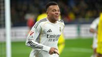 Bomber Real Madrid Kylian Mbappe merayakan golnya ke gawang Villarreal di jornada 21 Liga Spanyol 2025/2026 di La Ceramica, Minggu (25/01/2026) dini hari WIB. (AP Photo/Alberto Saiz)