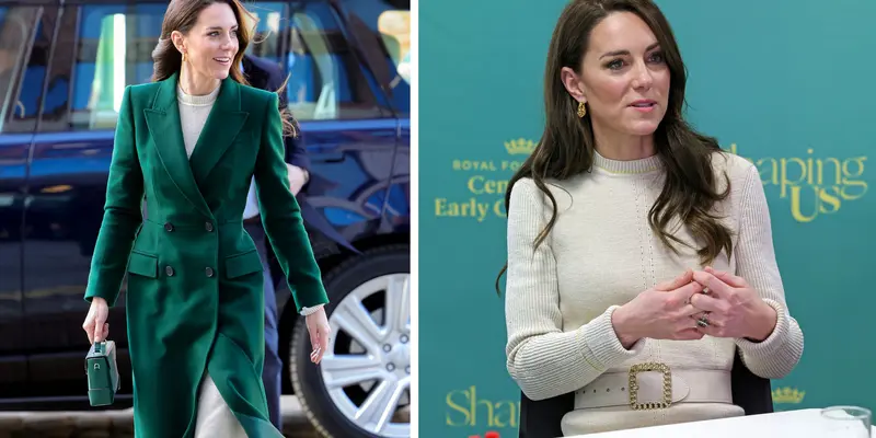 Gaya Kate Middleton Pakai Mantel Zamrud dan Gaun Krem, Anggun dan Cantik