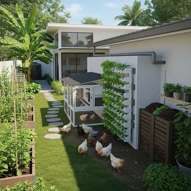 Cara Menata Halaman Rumah agar Bisa untuk Ayam Kampung dan Kebun Mini Sekaligus (Image by Gemini AI)