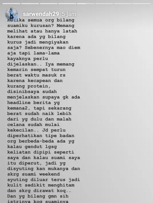 "Iya memang kemarin sempat turun berat waktu masuk rs karena kacapean dan kurang protein, disini saya sudah menjelaskan supaya gk ada headline berita yg kemana2, tapi sekarang berat sudah naik lebih dari yang dulu," lanjutnya. (Instagram/ruben_onsu)