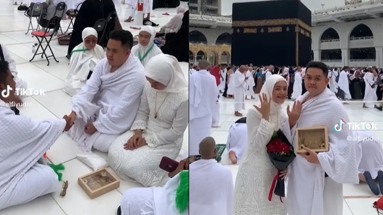 Viral Momen Pasangan Lakukan Ijab Kabul di Depan Kabah Ini Bikin Haru