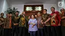 Ketua MPR Bambang Soesatyo (kiri) bersama Pimpinan MPR menemui Presiden ke-5 RI Megawati Soekarnoputri di kawasan Menteng, Jakarta, Kamis (10/10/2019). MPR mengundang Megawati untuk hadir dalam pelantikan Presiden Joko Widodo dan Wapres Mar'uf Amin 20 Oktober mendatang. (Liputan6.com/Johan Tallo)