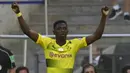 Pemain Dortmund asal Prancis Ousmane Dembele ramai diperbincangkan pada bursa transfer mengingat dirinya menjadi incaran Barcelona. (AFP/John Macdougall)