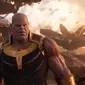 Aktor Josh Brolin saat beradegan dalam film Avengers Infinity War. Josh Brolin berperan sebagai Thanos di film tersebut. (Marvel Studios via AP)